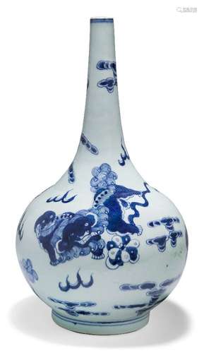 Vase bouteille en porcelaine chinoise bleu et blanc, fin de ...