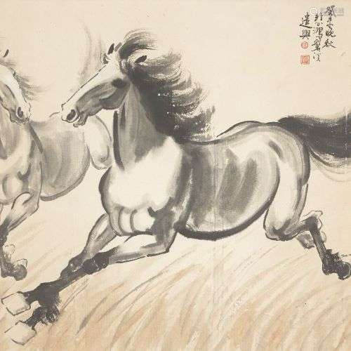 MANIERE DE XU BEIHONG, encre et couleur sur papier, rouleau ...