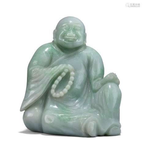 Figure chinoise en jadéite sculptée de Budai, début du 20e s...