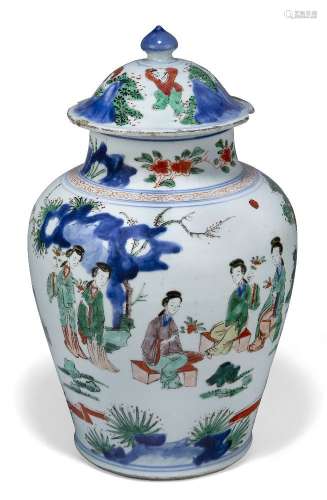 Une jarre wucai et un couvercle en porcelaine chinoise, péri...