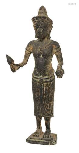 Figure d'Uma en bronze khmer, 19e siècle, coulée dans le sty...