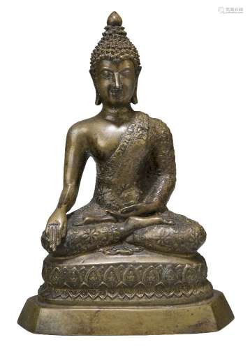 Figure de Bouddha Shakyamuni en bronze thaïlandais, 19e sièc...