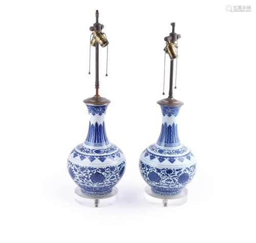 A pair of Chinese blue and white bottle vases