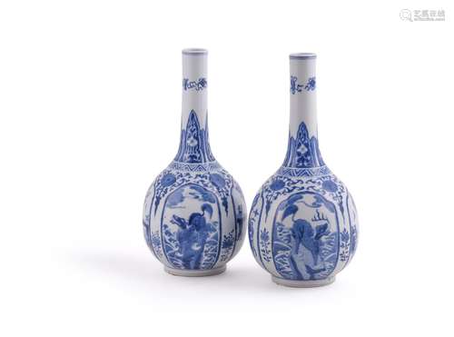 A pair of Chinese blue and white bottle vases