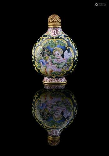 A painted Chinese enamel 'European subject' snuff