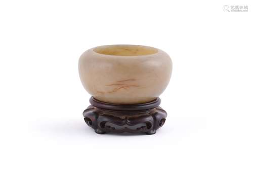 A Chinese celadon jade small bowl or brush washer