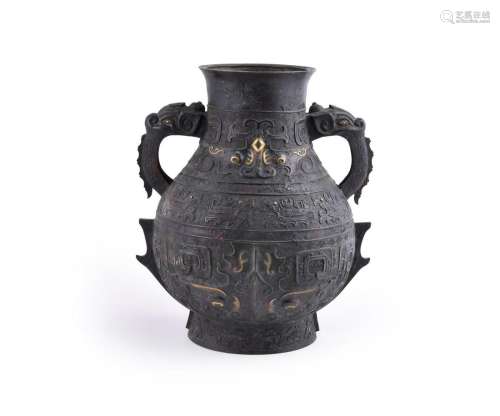 A large Chinese inlaid bronze vase