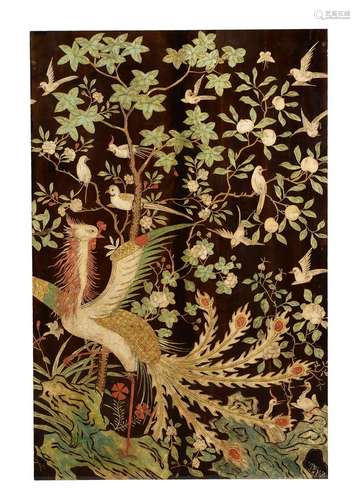 A large Chinese lacquered 'Phoenix' panel