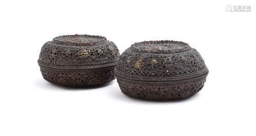 Two Tibetan parcel-gilt copper incense burners and