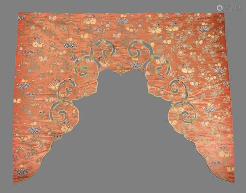 A Chinese orange silk brocade pelmet