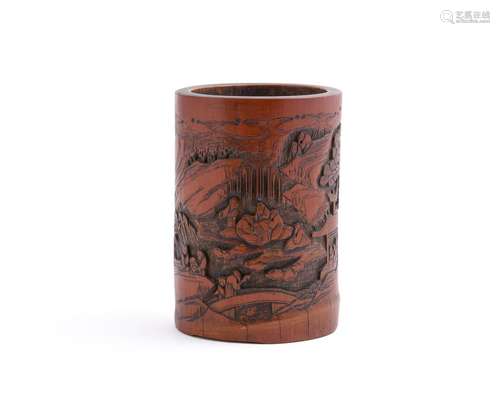 A Chinese bamboo brush pot