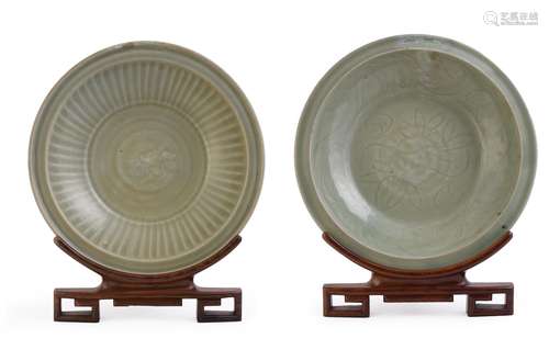 Two Chinese Longquan celadon dishes