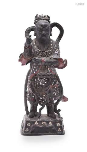 A Chinese lacquer and mother of pearl inlaid figure of