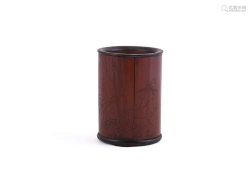 A Chinese bamboo brush pot