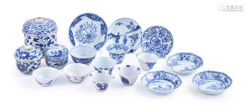 A group of various blue and white tea wares