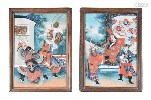 A pair of Chinese reverse glass paintings
