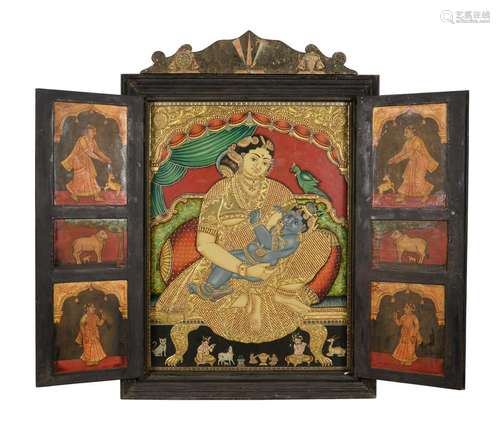 A large Tanjore painting depicting Yashoda with the