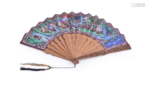 A Chinese painted 'Mandarin' fan