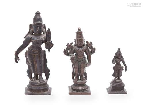 Three South Indian bronze figures of Hindu deities