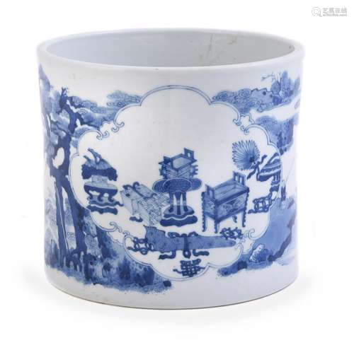 A large Chinese blue and white brush pot