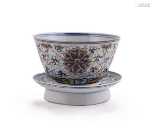 A Chinese underglaze-blue enamelled 'Lotus' bowl and