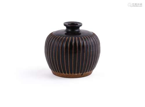 A Chinese Cizhou-type black glazed ribbed vase