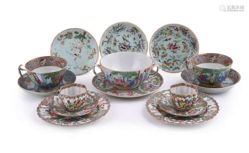 An attractive Cantonese large tea cup and saucer