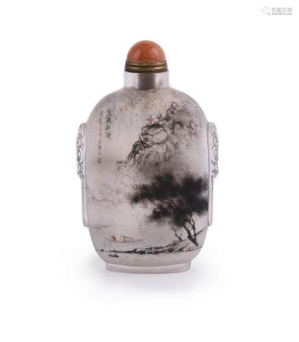 A large Chinese glass internally decorated snuff bottle