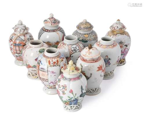 A group of nine Chinese Export tea canisters