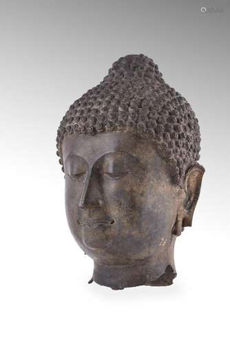 A fine Sukhothai bronze head of Buddha c.14th century