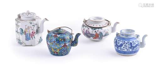 A famille rose hexagonal teapot