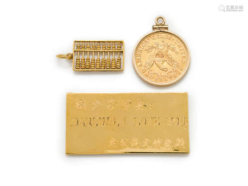14K金算盤吊咀、1881年美國金幣吊咀及刻字金牌
