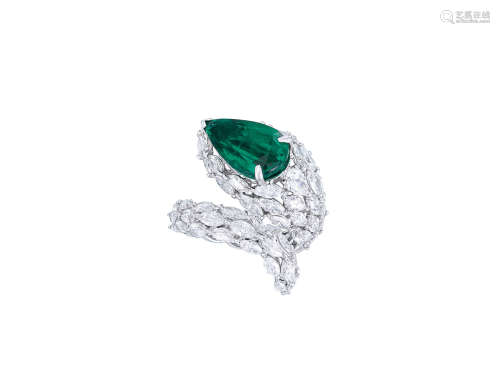 4.83卡拉「贊比亞」祖母綠配鑽石戒指鑲18K白金