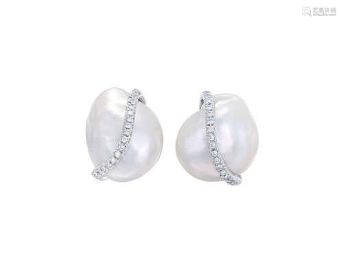 珍珠配鑽石耳環鑲18K白金(2)