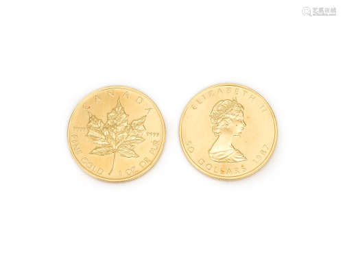 加拿大楓葉1盎司金幣兩枚