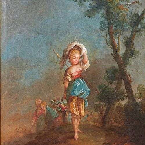 ECOLE FRANCAISE du XVIIIe siècle Jeune fille tenant un panie...