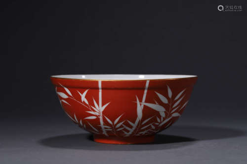 清宣統 礬紅竹紋碗