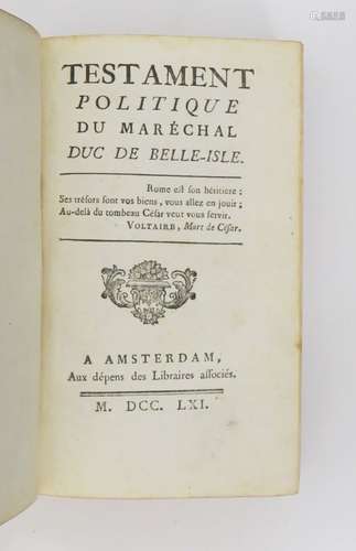 [CHEVRIER (François-Antoine)]. Testament politique du maréch...