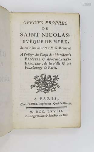 Offices. Offices propres de Saint Nicolas évêque de Myre, se...