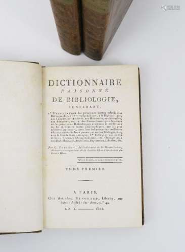 PEIGNOT (Gabriel). Dictionnaire raisonné de bibliologie… Par...