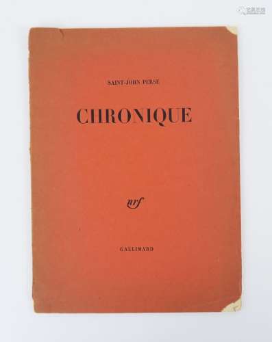 SAINT-JOHN PERSE. Chronique. Paris, nrf - Gallimard, 1960. I...