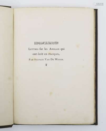 VAN DE WEYER (Sylvain). Lettres sur les Anglais qui ont écri...