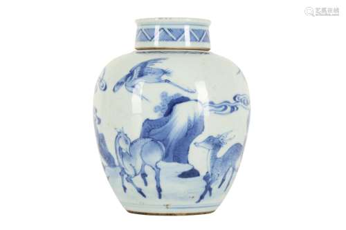A CHINESE BLUE AND WHITE 'DEER AND CRANE' JAR AND ...