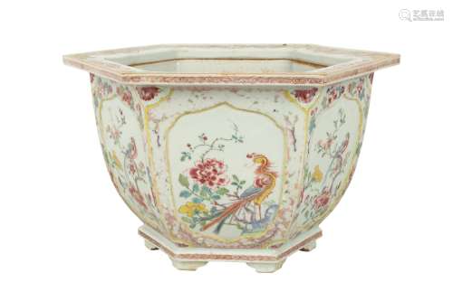 A CHINESE HEXAGONAL FAMILLE ROSE JARDINIERE.