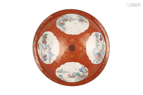 A VERY RARE LARGE CHINESE FAMILLE ROSE CANTON ENAMEL DISH CO...