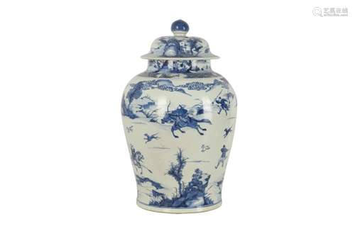 A MASSIVE CHINESE BLUE AND WHITE 'HUNTERS' JAR AND...