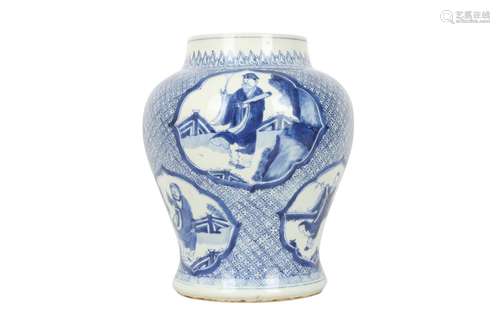 A CHINESE BLUE AND WHITE ‘EIGHT IMMORTALS’ BALUSTER JAR.