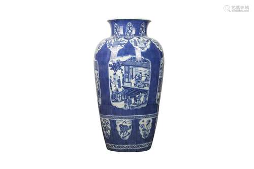 A CHINESE BLUE AND WHITE POWDER BLUE-GROUND SOLDIER VASE.