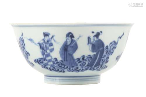 A CHINESE BLUE AND WHITE 'EIGHT IMMORTALS' BOWL.