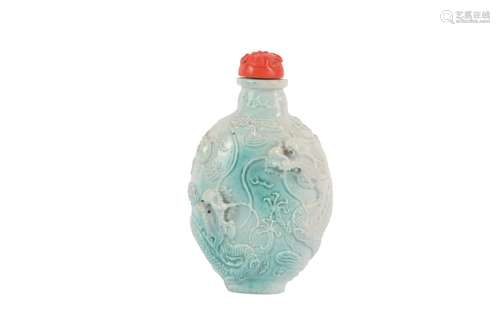 A CHINESE BISCUIT 'DRAGON' SNUFF BOTTLE.